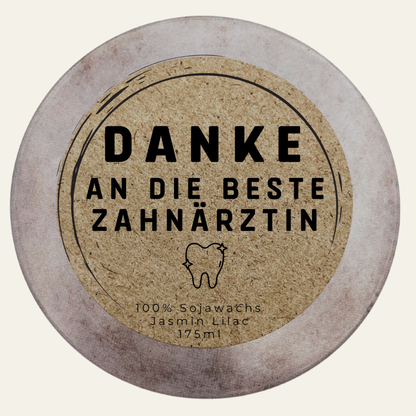 Danke beste Zahnärztin – personalisierte Duftkerze aus Sojawachs, handmade von DochtFreunde (Bild 4)