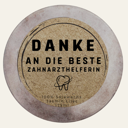 Danke beste Zahnarzthelferin – personalisierte Duftkerze aus Sojawachs, handmade von DochtFreunde (Bild 4)