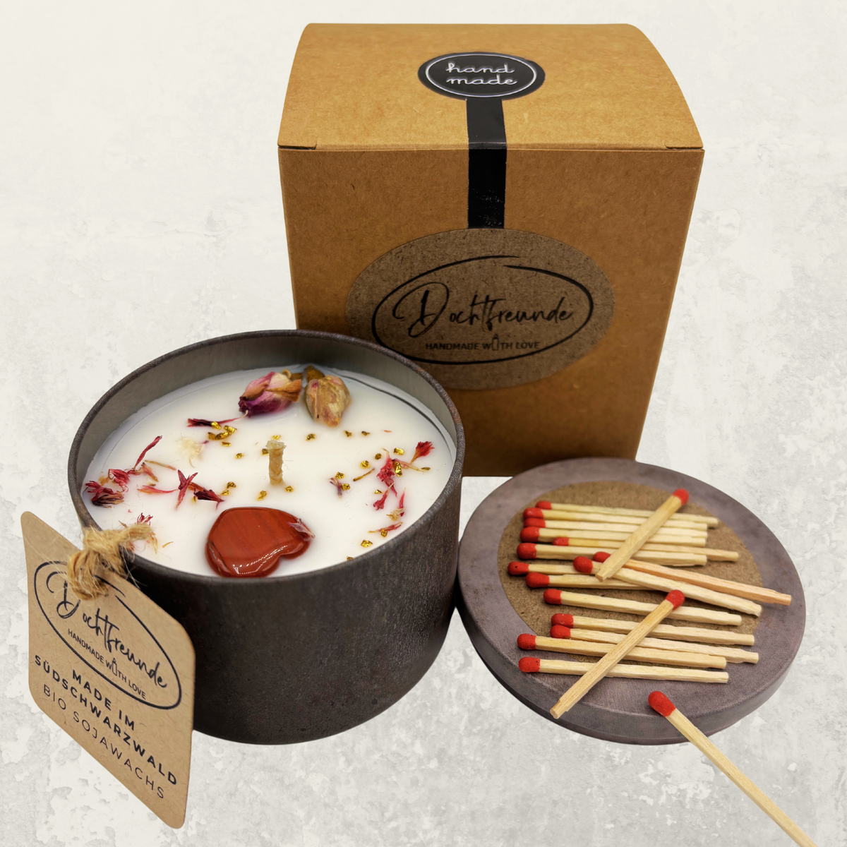 Produktdetail der personalisierten Duftkerze – handmade von DochtFreunde