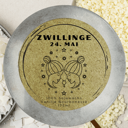 Sternzeichen Zwillinge Duftkerze - Handgemachte Sojawachs-Kerze – handmade von DochtFreunde (Bild 3)