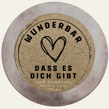 Handbesetzte Duftkerze „Wunderbar, dass es dich gibt“ – handmade von DochtFreunde (Bild 3)