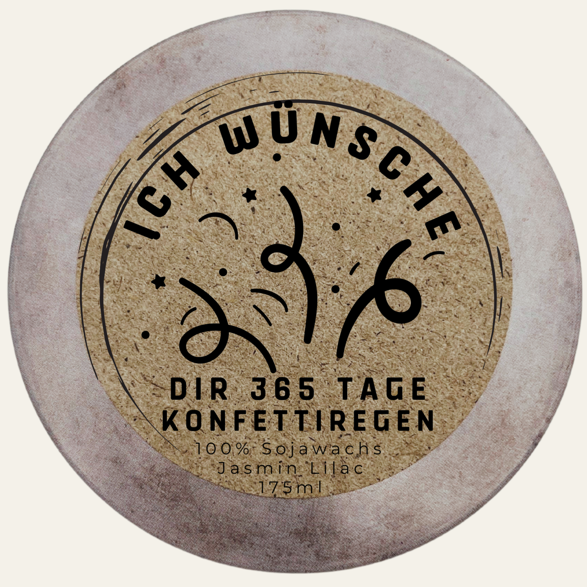 Personalisierbare Duftkerze „Ich wünsche dir 365 Tage Konfettiregen“ Freude – handmade von DochtFreunde (Bild 4)