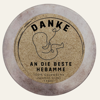 Personalisierte Duftkerze mit Deckel „Danke an die beste Hebamme“ – handmade von DochtFreunde (Bild 4)
