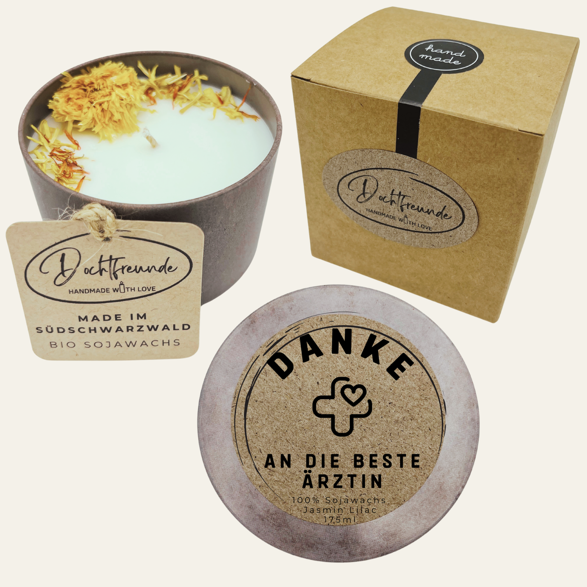 Personalisierte Duftkerze „Danke an die beste Ärztin“ Danke nach einer – handmade von DochtFreunde (Bild 1)