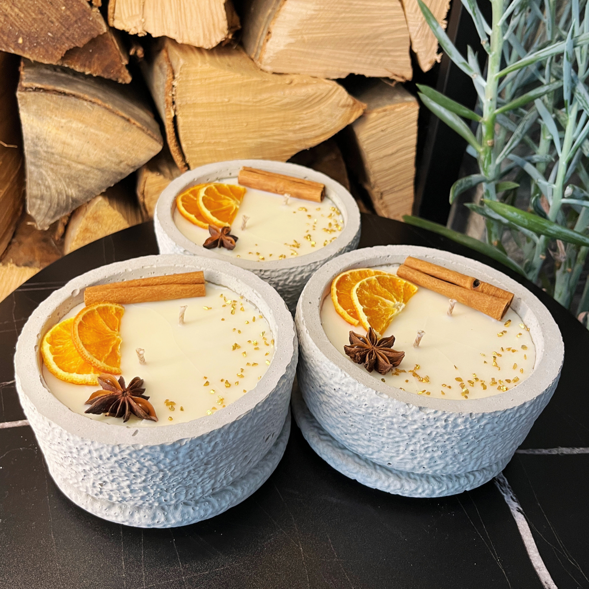 Betonkerzen-Set 3x Betongrau "Grey Cinnamon – handmade von DochtFreunde (Bild 1)