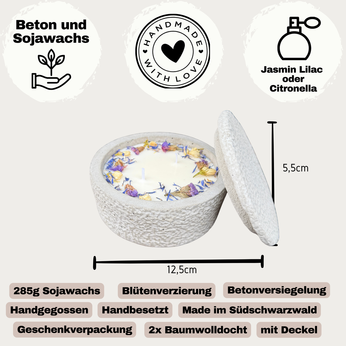 Betonkerze mit Deckel "Grey Dream – handmade von DochtFreunde (Bild 4)