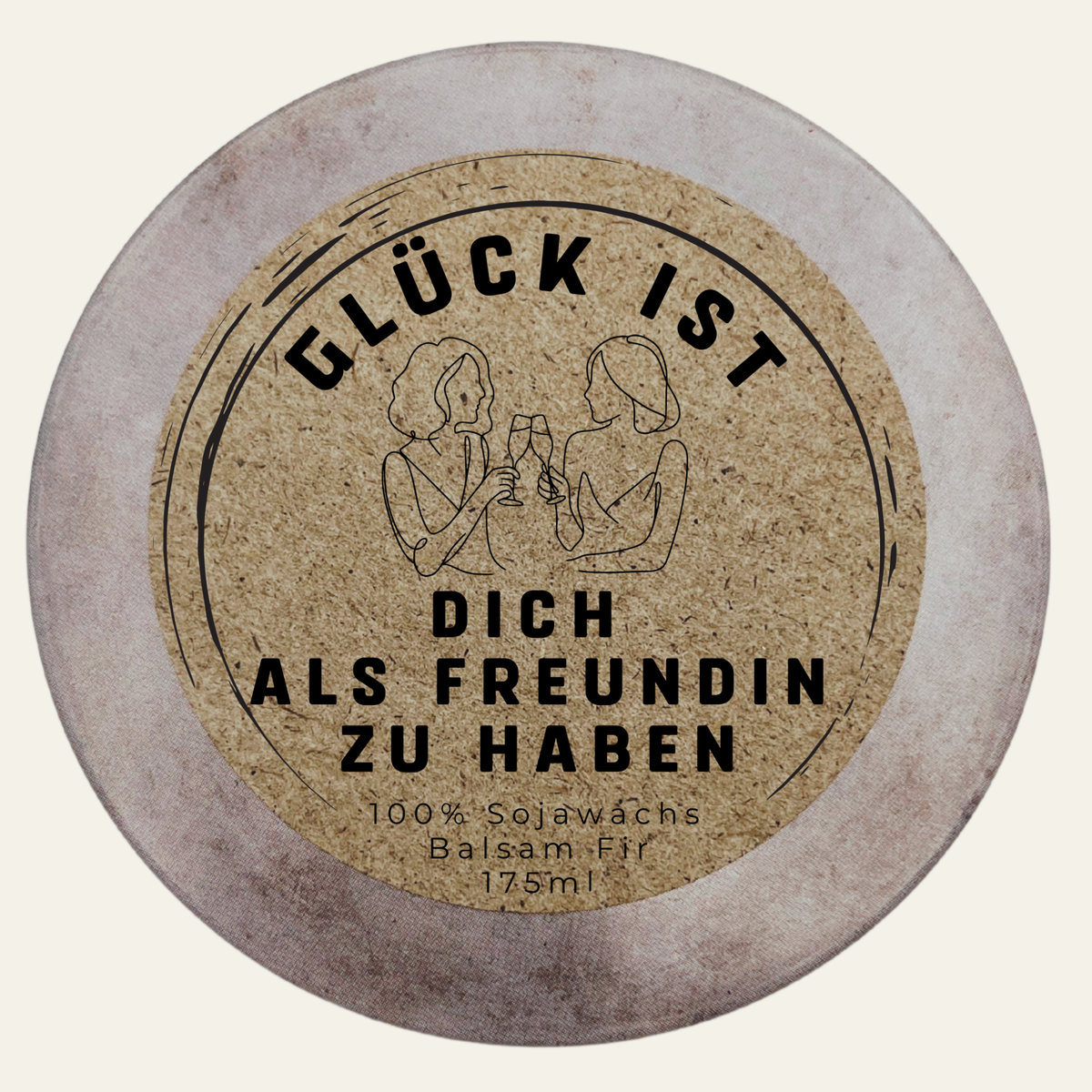 Personalisierte Duftkerze mit Deckel Handbesetzt „Glück ist dich als Freundin – handmade von DochtFreunde (Bild 3)