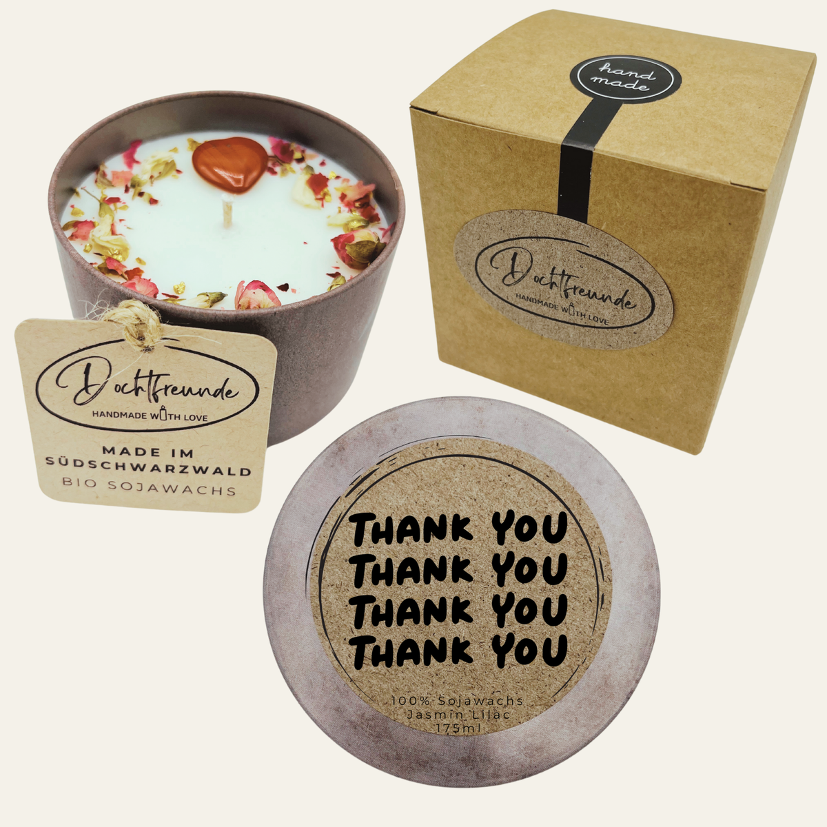 Handgemachte Duftkerze „Thank You“ – handmade von DochtFreunde (Bild 1)