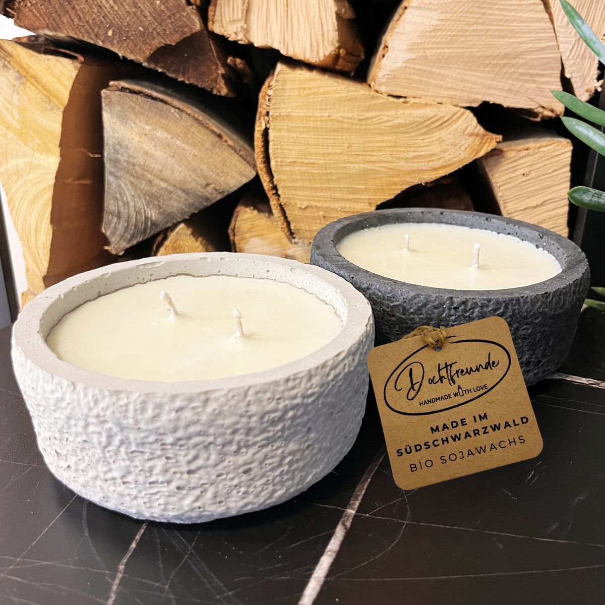 Beton-Kerzen Set "Natural Duo" (Schwarz & Grau) – handmade von DochtFreunde (Bild 1)