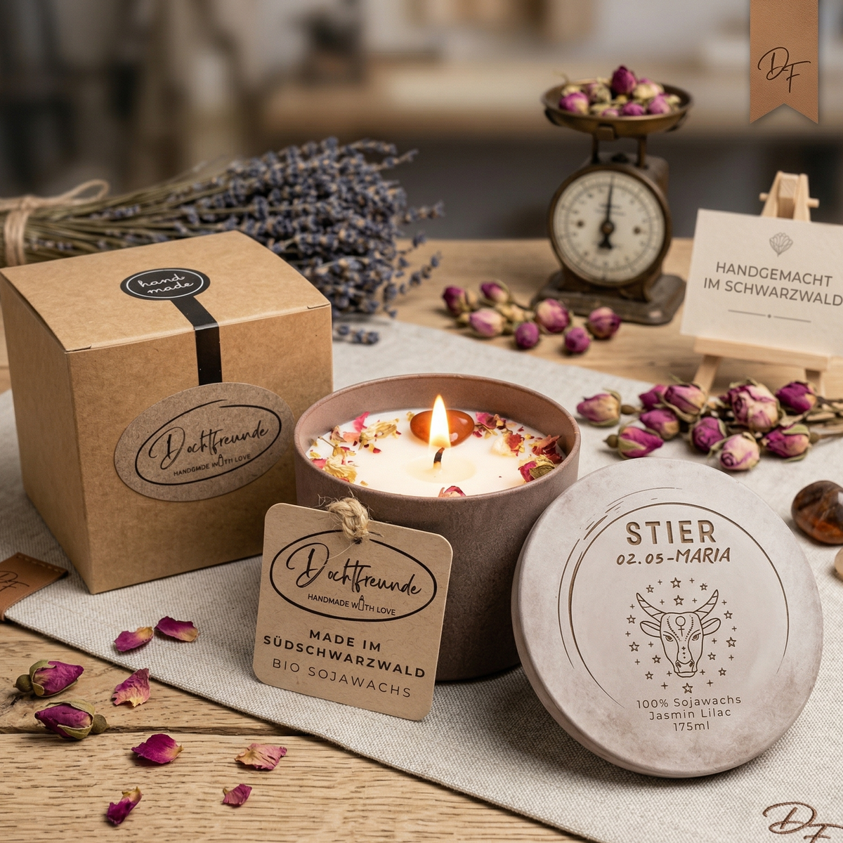 Sternzeichen Duftkerze personalisiert mit Name & Geburtsdatum – handmade von DochtFreunde (Bild 1)