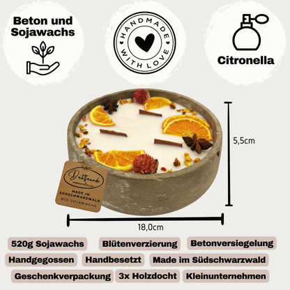 Handbesetze XXL Outdoor Citronella-Betonkerze „Big Grey - Mugge Schreck“ – handmade von DochtFreunde (Bild 3)