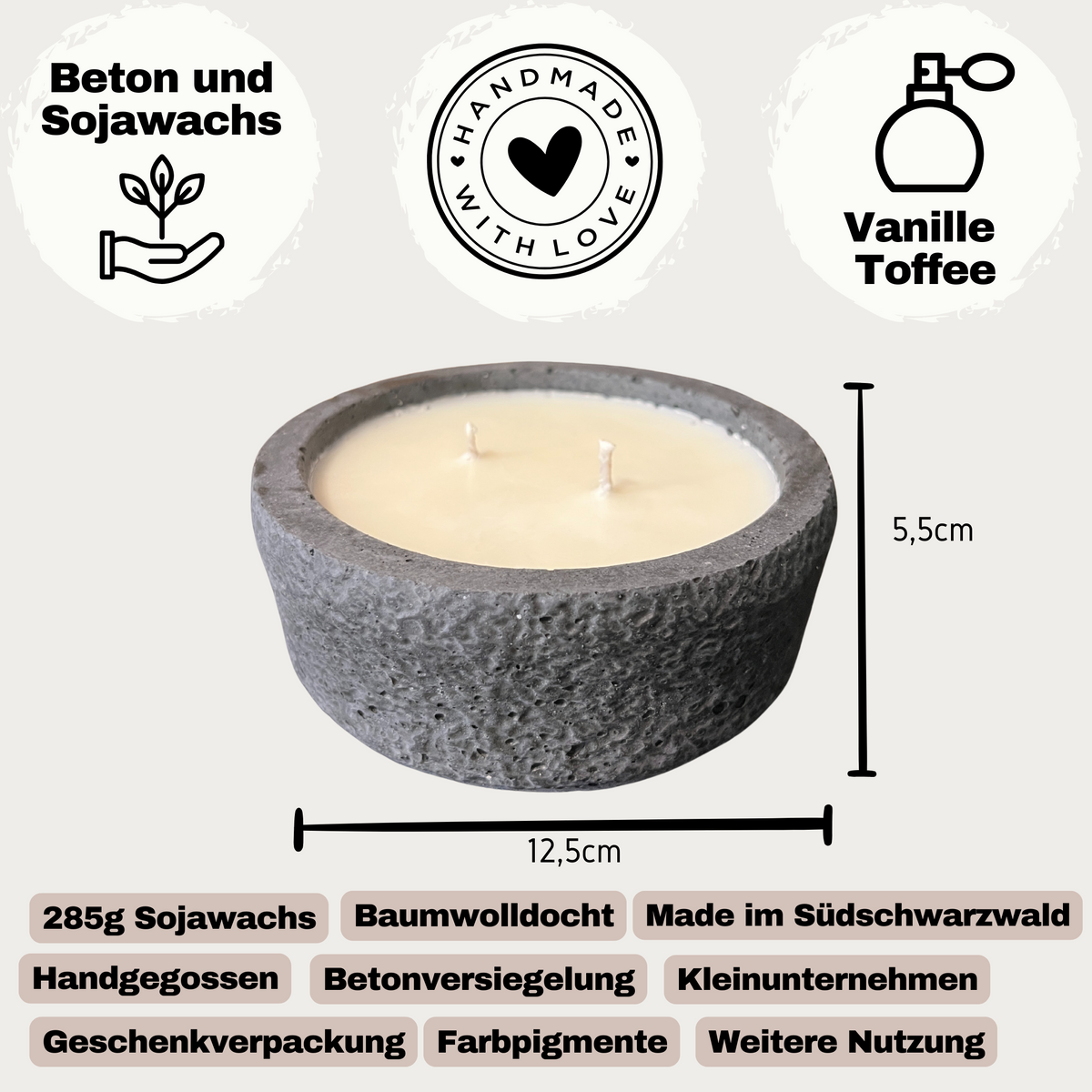 Beton-Kerzen Set "Natural Duo" (Schwarz & Grau) – handmade von DochtFreunde (Bild 4)