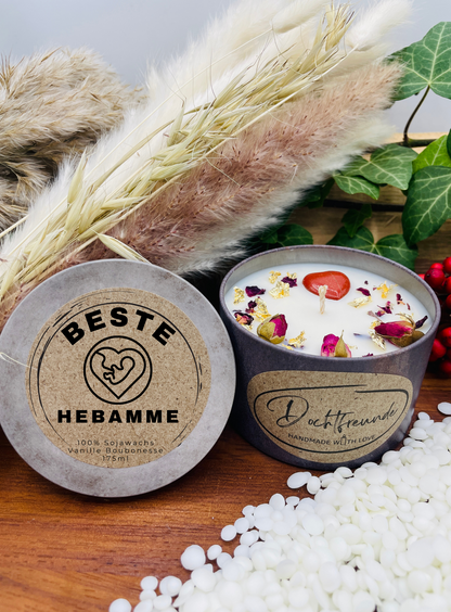 Beste Hebamme Sojawachskerze – Dankeschön für die Hebamme nach Geburt und Wochenbett, handgemachtes Kerzengeschenk von DochtFreunde
